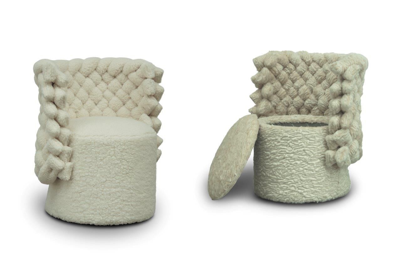 Contemporary armchair / fabric / swivel / white